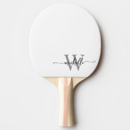 Moderne Witte Grijze Aangepaste Monogram Naam Scri Tafeltennisbatje