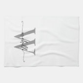 Moderne witte grijze aangepaste monogram naam scri theedoek (Horizontaal)