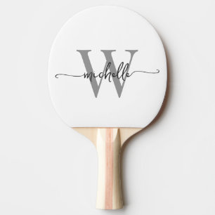 Moderne Witte Grijze Aangepaste Monogramnaam Schri Tafeltennisbatje