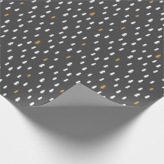 Moderne witte, grijze, eenvoudige bomen roze kerst cadeaupapier (Hoek)