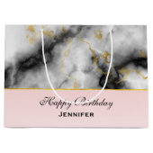 Moderne witte grijze marmer met Gold Ribbon Birthd Groot Cadeauzakje (Voorkant)