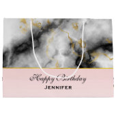 Moderne witte grijze marmer met Gold Ribbon Birthd Groot Cadeauzakje (Achterkant)