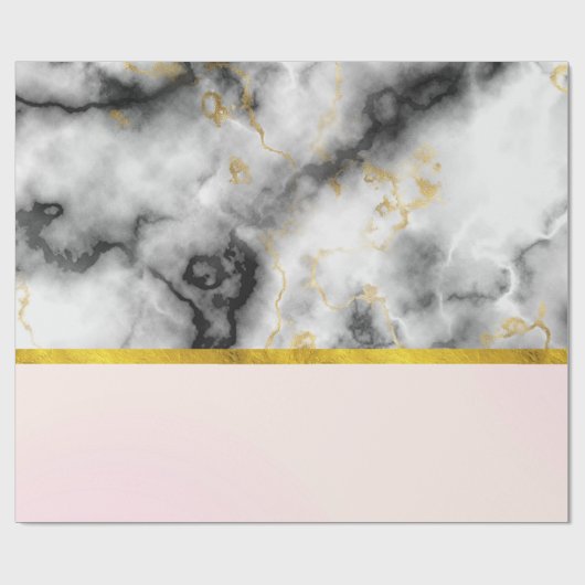 Moderne witte grijze marmer met Gold Ribbon Cadeaupapier (Vlak)