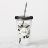 Moderne witte grijze marmer met Gold Ribbon Monogr Acryl Drinkbeker (Achterkant)
