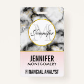 Moderne witte grijze marmer met Gold Ribbon Monogr Badge (Voorkant)