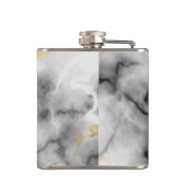 Moderne witte grijze marmer met Gold Ribbon Monogr Heupfles (Achterkant)