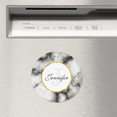 Moderne witte grijze marmer met Gold Ribbon Monogr Magneet (Insitu (Vaatwasser))