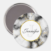 Moderne witte grijze marmer met Gold Ribbon Monogr Magneet (Voorkant / Achterkant)