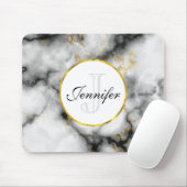 Moderne witte grijze marmer met Gold Ribbon Monogr Muismat (Met muis)