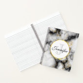 Moderne witte grijze marmer met Gold Ribbon Monogr Notitieboek (Binnen)