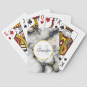 Moderne witte grijze marmer met Gold Ribbon Monogr Pokerkaarten (Achterkant)