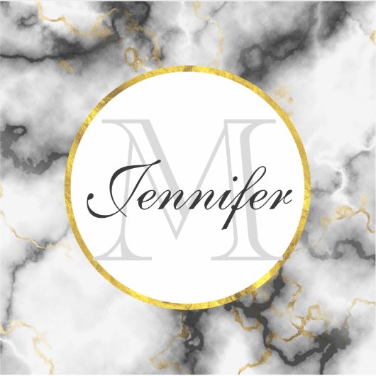 Moderne witte grijze marmer met Gold Ribbon Monogr Sticker (Voorkant)