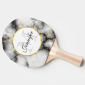 Moderne witte grijze marmer met Gold Ribbon Monogr Tafeltennisbatje (Zijkant)