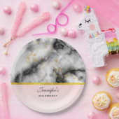 Moderne witte grijze marmer met Gold Ribbon Papieren Bordje (Feest)