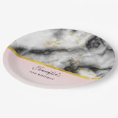 Moderne witte grijze marmer met Gold Ribbon Papieren Bordje (Gekanteld)