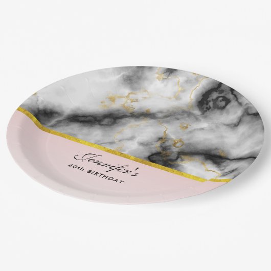 Moderne witte grijze marmer met Gold Ribbon Papieren Bordje (Gekanteld)