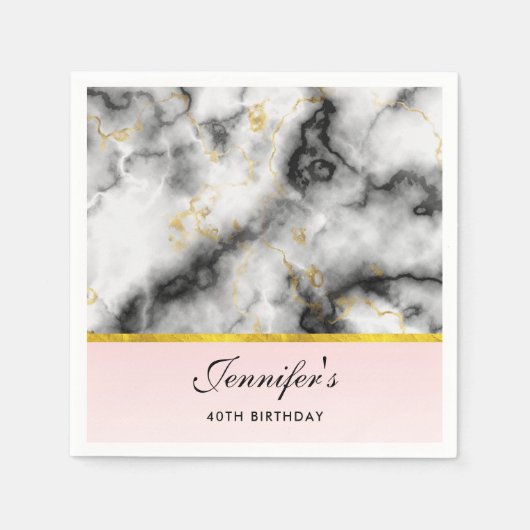 Moderne witte grijze marmer met Gold Ribbon Servet (Voorkant)