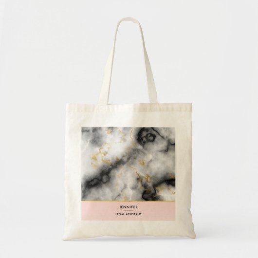 Moderne witte grijze marmer met Gold Ribbon Tote Bag (Voorkant)