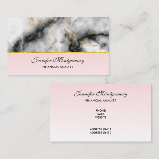 Moderne witte grijze marmer met Gold Ribbon Visitekaartje (Voorkant / Achterkant)