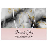 Moderne witte grijze marmer met Gold Ribbon Weddin Groot Cadeauzakje (Voorkant)