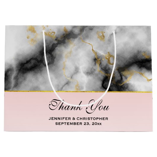 Moderne witte grijze marmer met Gold Ribbon Weddin Groot Cadeauzakje (Voorkant)