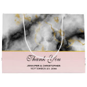 Moderne witte grijze marmer met Gold Ribbon Weddin Groot Cadeauzakje (Achterkant)