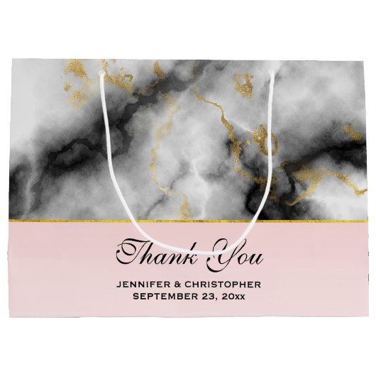 Moderne witte grijze marmer met Gold Ribbon Weddin Groot Cadeauzakje (Achterkant)