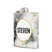 Moderne witte grijze marmer met Gold Ribbon Weddin Heupfles (Links)