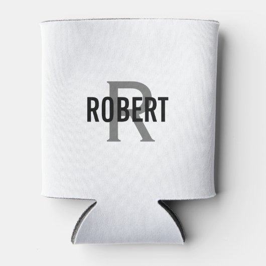 Moderne witte grijze monogram naam koelbox blikjeskoeler (Voorkant)