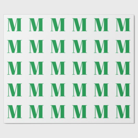 Moderne witte, groene, aangepaste monogram initiaa cadeaupapier (Vlak)