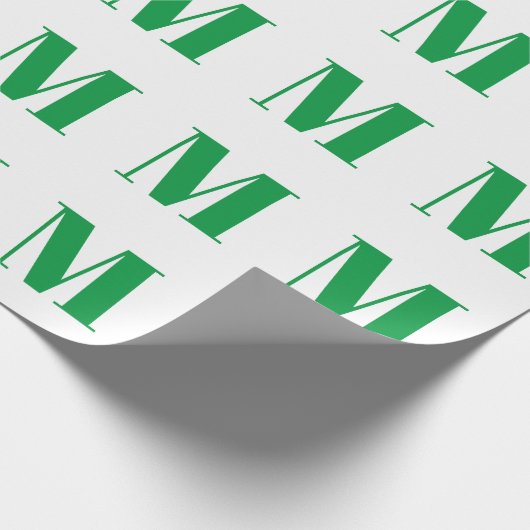 Moderne witte, groene, aangepaste monogram initiaa cadeaupapier (Hoek)