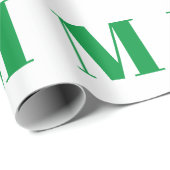 Moderne witte, groene, aangepaste monogram initiaa cadeaupapier (Rol Hoek)