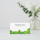 Moderne Witte & Groene Munt Bladeren Massage Thera Visitekaartje (Staand voorkant)