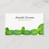 Moderne Witte & Groene Munt Bladeren Massage Thera Visitekaartje (Voorkant)