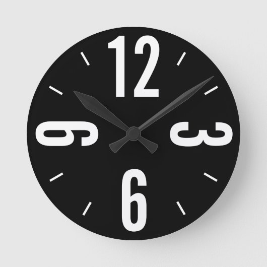 Moderne witte grote getallen op zwarte achtergrond ronde klok (Voorkant)