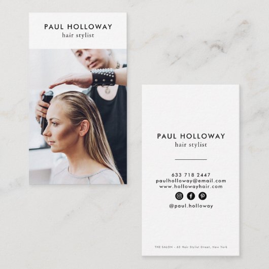 Moderne witte haarstylist foto eenvoudig elegant visitekaartje (Voorkant / Achterkant)