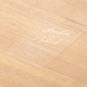 Moderne Witte Hand Geletterde Script Wedding Acryl Uitnodigingen (Laagn)