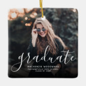 Moderne witte handgeschreven foto afstuderen keramisch ornament (Voorkant)