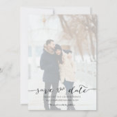 Moderne, witte, handgeschreven foto save the date (Achterkant)