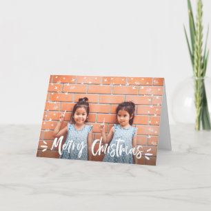 Moderne Witte Harten en Sterren Kerstfoto Feestdagen Kaart