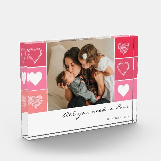 Moderne witte harten rode en roze foto-Valentijn Fotoblokken (Links)