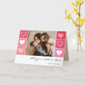 Moderne witte harten rode en roze foto-Valentijn Kaart (Gele Bloem)