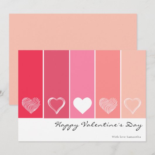 Moderne witte harten rode en roze ombre Valentijn Feestdagenkaart (Voorkant / Achterkant)