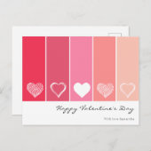 Moderne witte harten rode en roze strepen Valentij Briefkaart (Voorkant / Achterkant)