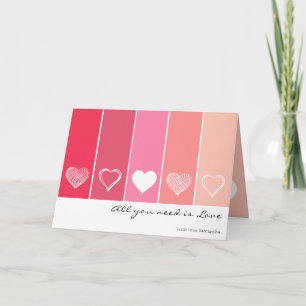 Moderne witte harten rode en roze strepen Valentij Kaart