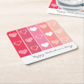 Moderne witte harten rode en roze strepen Valentij Kartonnen Onderzetters (Schuin)