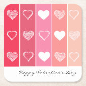 Moderne witte harten rode en roze strepen Valentij Kartonnen Onderzetters (Voorkant)