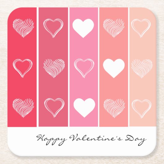 Moderne witte harten rode en roze strepen Valentij Kartonnen Onderzetters (Voorkant)