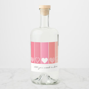 Moderne witte harten rode en roze strepen Valentij Likeurfles Etiket