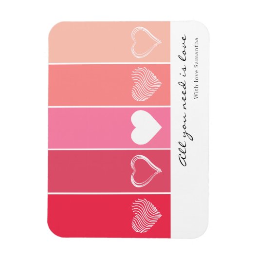 Moderne witte harten rode en roze strepen Valentij Magneet (Verticaal)